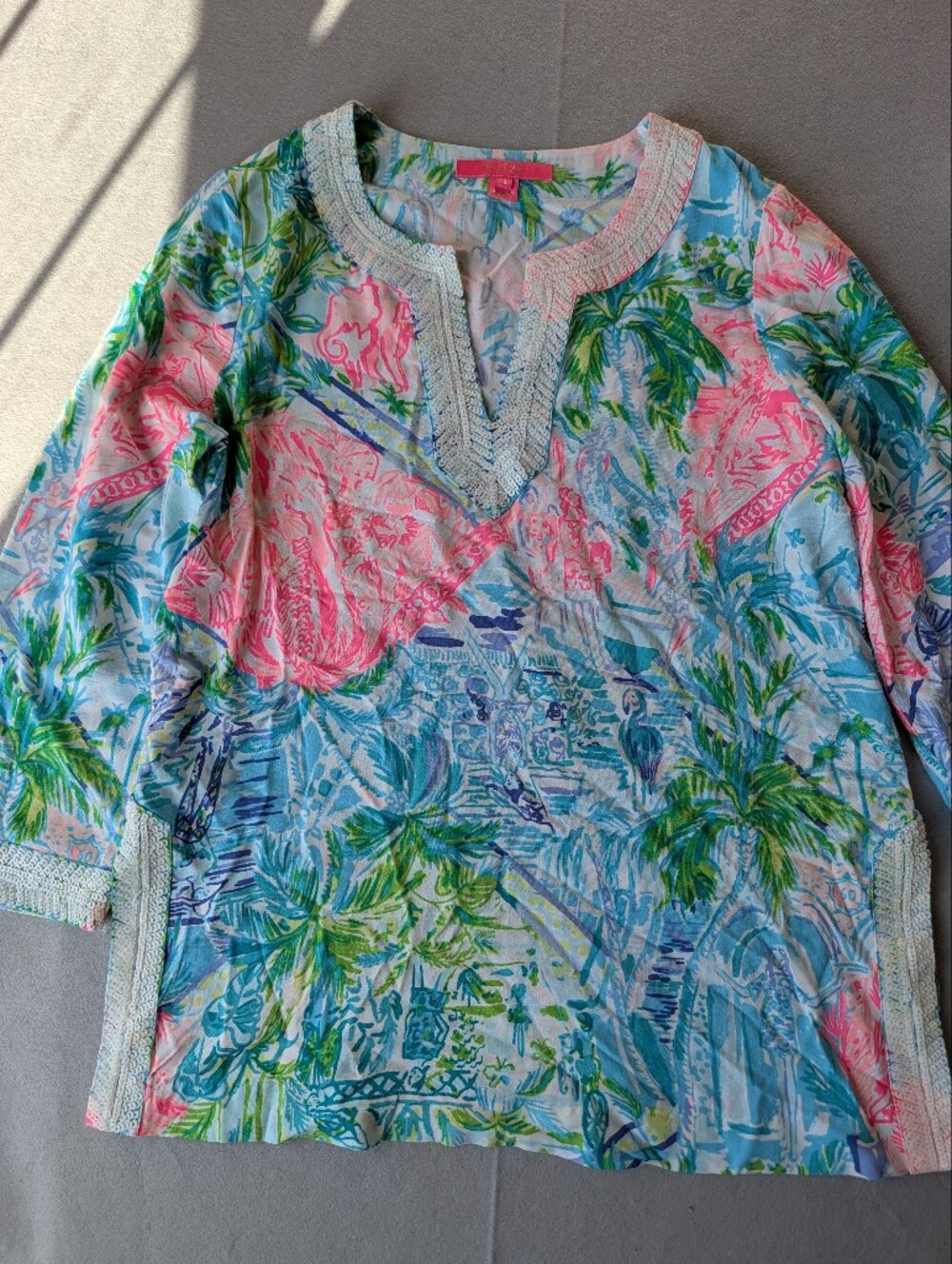 Lilly Pulitzer Renato Bohemian Queen Sequin Tunic Top Size S Resort Rayon